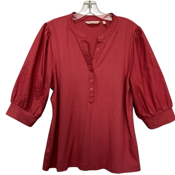 Soft Surroundings Large Salmon Pink Solid Blouse Top R5 - Picture 1 of 4